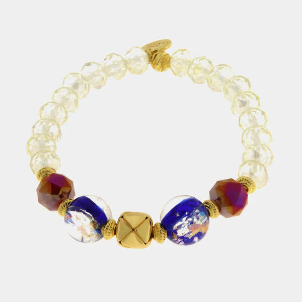 Bracciale in Metallo elastico con pietre bianche, rosse e blu — collezione golden murano