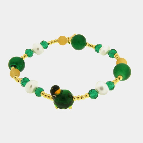 Bracciale in Metallo elastico Murano Stone con pietre verdi — collezione golden murano