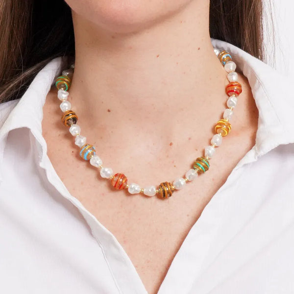 Collana in Metallo con pietre colorate miste, vivace — collezione golden murano