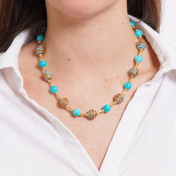 Collana in Metallo con pietre turchese, verde e giallo, classica — collezione golden murano