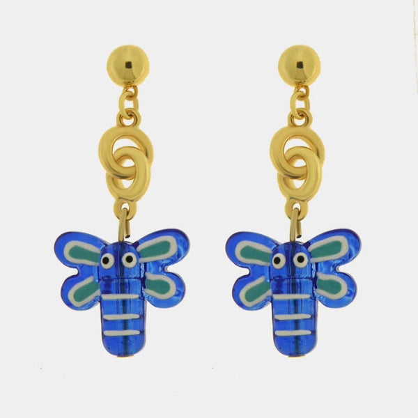 Orecchini in Metallo Farfalla blu vivace, charm dorato, originale — collezione golden murano