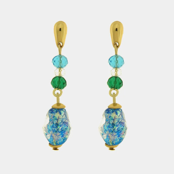 Orecchini in Metallo Gocce turchese verde, pendente estivo colorato — collezione golden murano