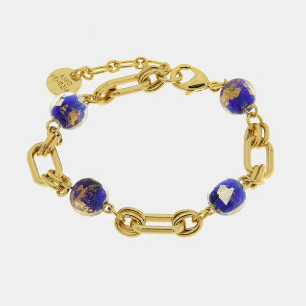 Bracciale in Metallo con cristalli blu ispirati al vetro di Murano — collezione gondola