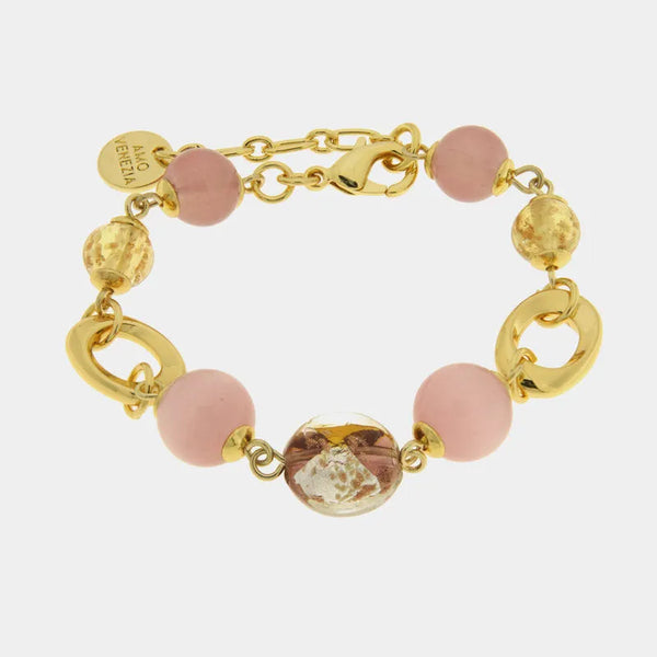 Bracciale in Metallo con cristalli rosa ispirati al vetro di Murano — collezione gondola