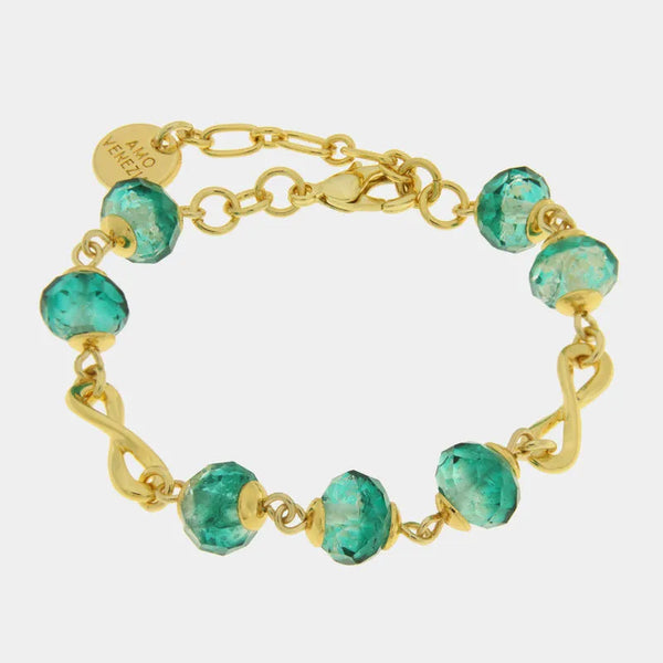 Bracciale in Metallo con cristalli verdi ispirati al vetro di Murano — collezione gondola