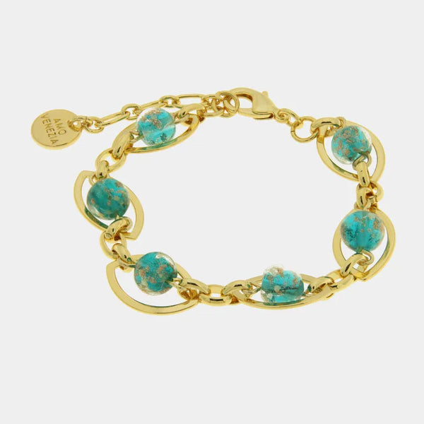 Bracciale in Metallo con cristalli verdi ispirati al vetro di Murano — collezione gondola
