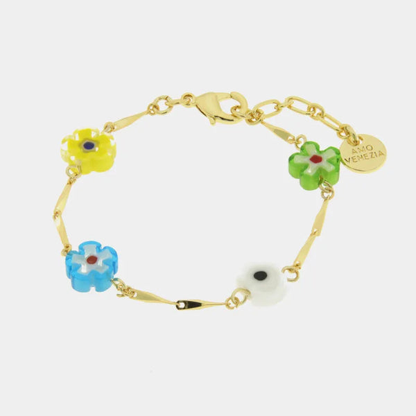 Bracciale Fiori Colorati con Cristalli Placcato Oro | AMOVENEZIA Gondola — collezione gondola
