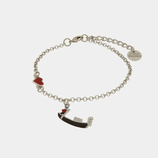Bracciale in Metallo con gondola veneziana e cuore rosso — collezione gondola