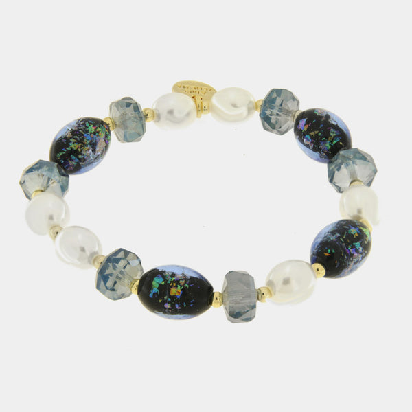 Bracciale in Metallo pietre blu di Murano e perle — collezione gondola