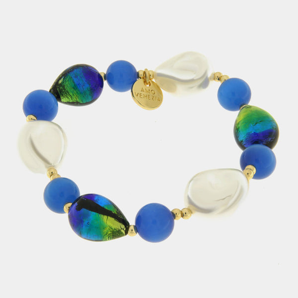 Bracciale in Metallo pietre blu di Murano e perle — collezione gondola