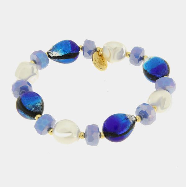 Bracciale in Metallo pietre blu di Murano e perle — collezione gondola