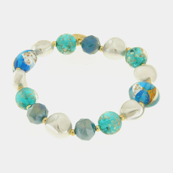 Bracciale in Metallo pietre blu e verdi di Murano e perle — collezione gondola