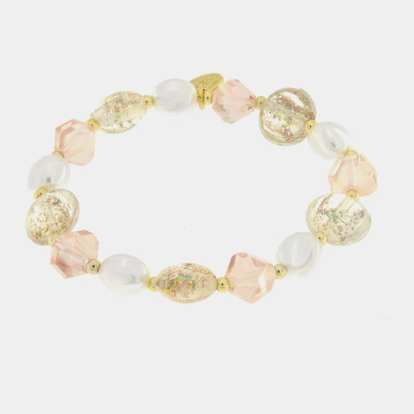 Bracciale in Metallo pietre verdi di Murano e perle — collezione gondola