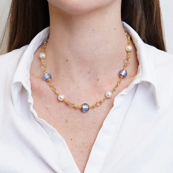 Collana in Metallo con cristalli blu ispirati al vetro di Murano — collezione gondola