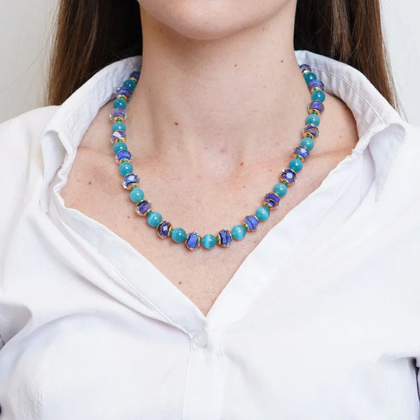 Collana in Metallo con cristalli blu ispirati al vetro di Murano — collezione gondola