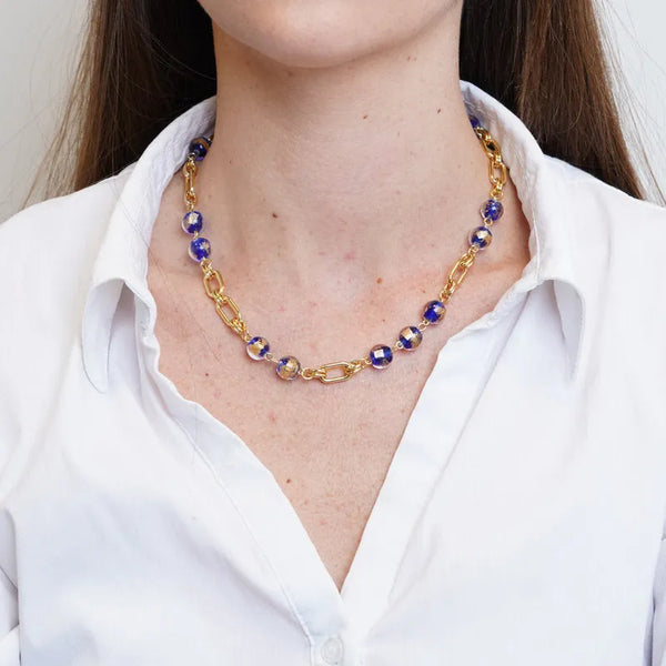 Collana in Metallo con cristalli blu ispirati al vetro di Murano — collezione gondola