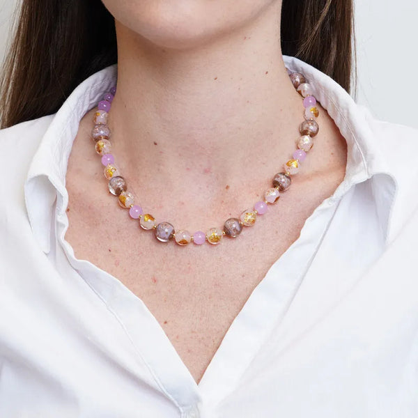 Collana in Metallo con cristalli rosa ispirati al vetro di Murano — collezione gondola
