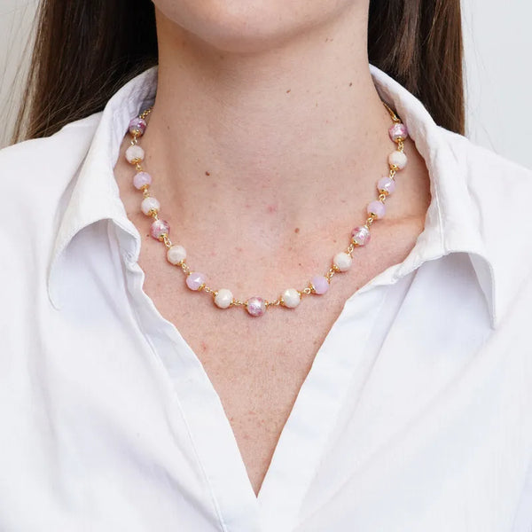 Collana in Metallo con cristalli rosa ispirati al vetro di Murano — collezione gondola