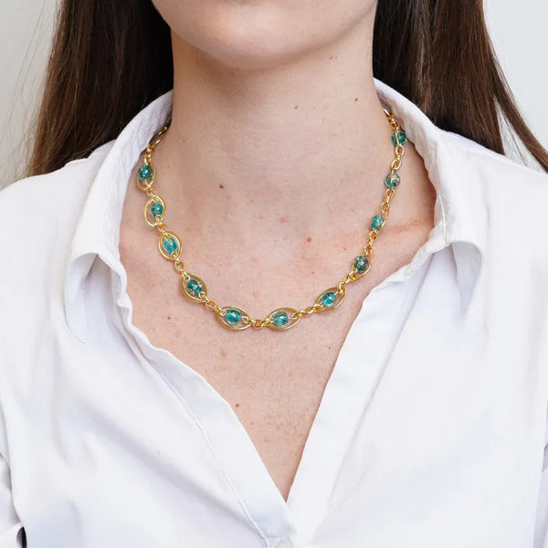 Collana in Metallo con cristalli verdi ispirati al vetro di Murano — collezione gondola