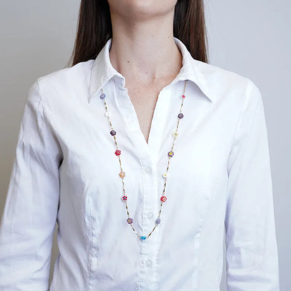 Collana Fiori Colorati con Cristalli - Placcata Oro | AMOVENEZIA Gondola — collezione gondola