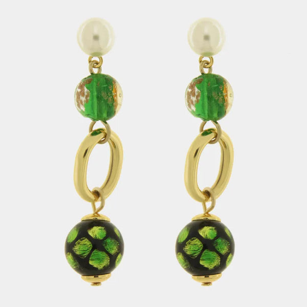 Orecchini in Metallo con cristalli verdi ispirati al vetro di Murano — collezione gondola