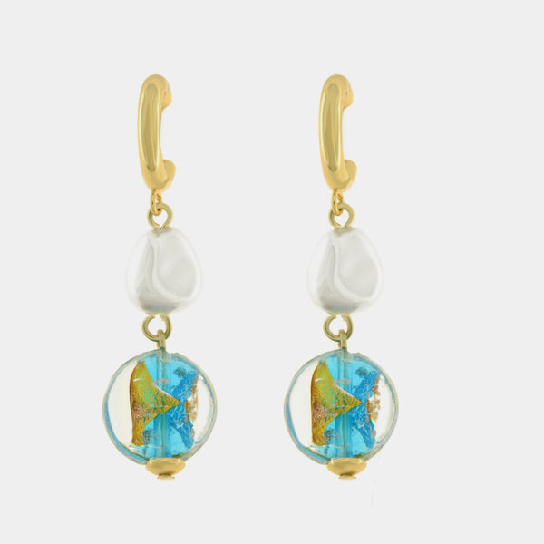 Orecchini in Metallo pietre azzurri di Murano e perla — collezione gondola