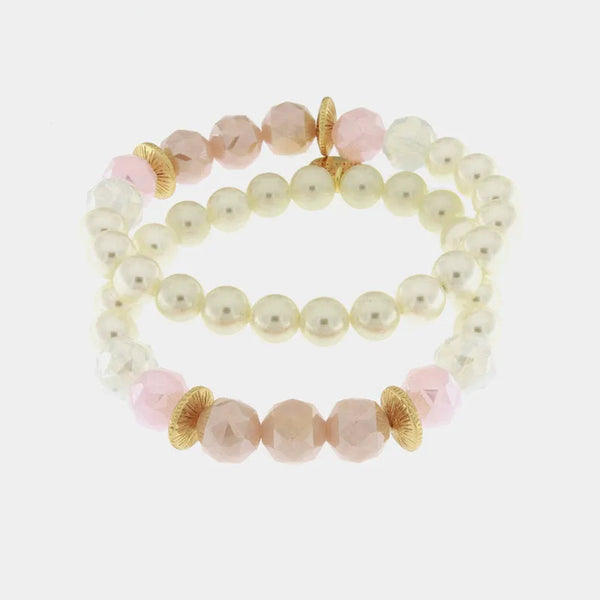 Bracciale in Metallo con perle bianche e rosa — collezione lido