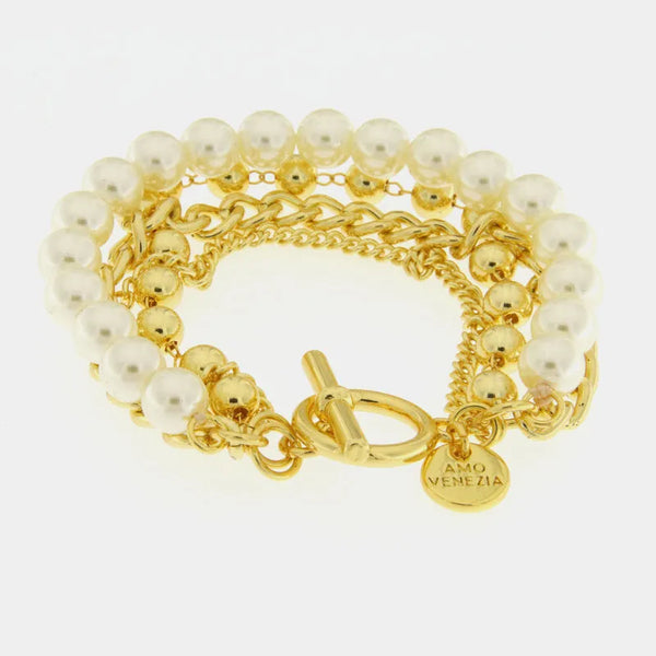 Bracciale in Metallo multifilo con pietre e perle sintetiche — collezione lido