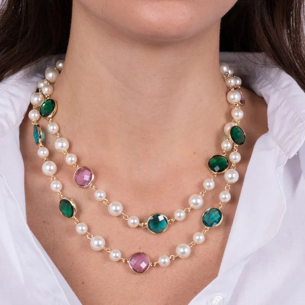 Collana in Metallo con cristalli e perle — collezione lido