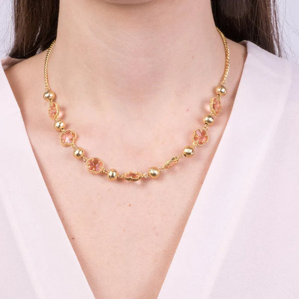 Collana in Metallo con fiori rosa — collezione lido