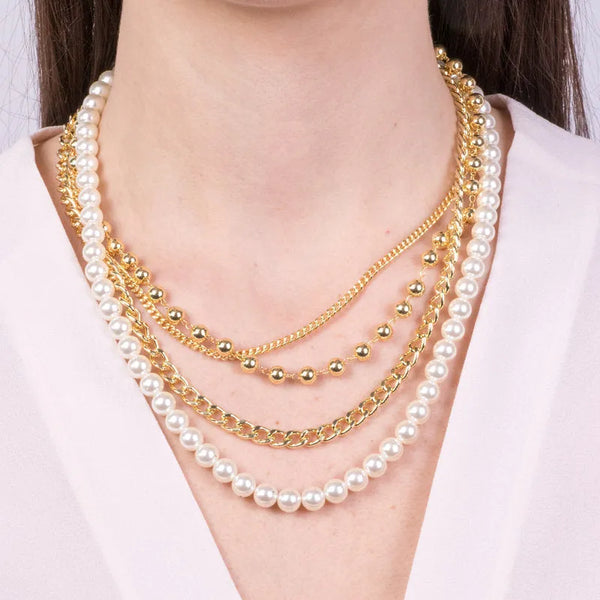 Collana in Metallo multifilo con pietre e perline — collezione lido