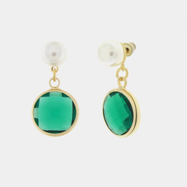 Orecchini in Metallo con cristallo verde e perle a lobo — collezione lido
