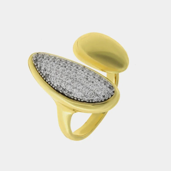 Anello in Metallo dorato pietra grigia elegante — collezione notte in laguna
