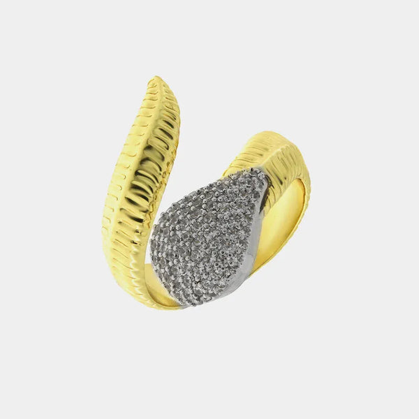 Anello in Metallo dorato pietra grigia ovale — collezione notte in laguna