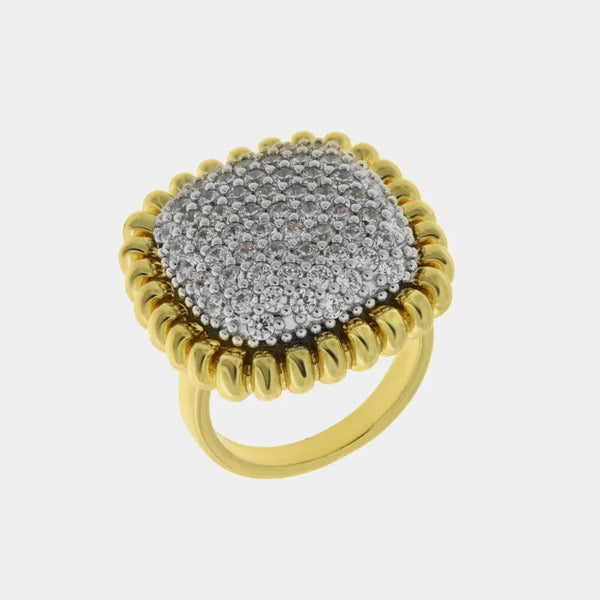 Anello in Metallo dorato pietra grigia rotonda — collezione notte in laguna