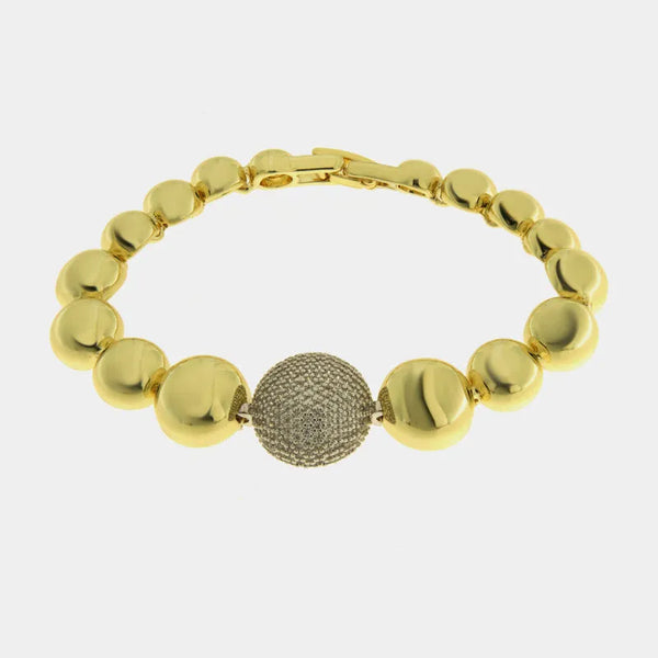 Bracciale in Metallo Dorato sfere medaglione grigio donna — collezione notte in laguna