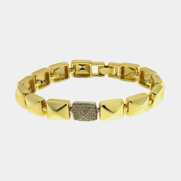 Bracciale in Metallo Maglia rigida dorata zircone elegante — collezione notte in laguna