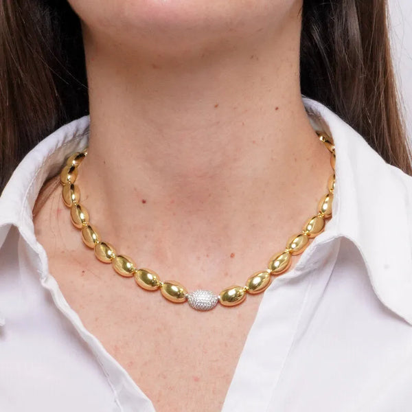 Collana in Metallo Girocollo dorato pietre grigie donna — collezione notte in laguna