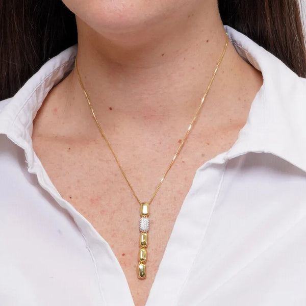 Collana in Metallo Pendente lungo cilindrico dorato donna — collezione notte in laguna