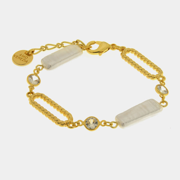 Bracciale in Metallo catena con perle rettangolari — collezione oro veneziano