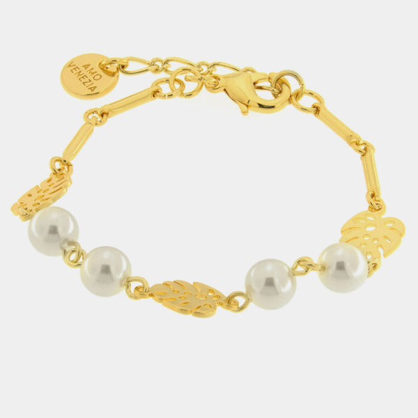 Bracciale in Metallo foglie e perle — collezione oro veneziano
