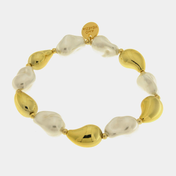 Bracciale in Metallo perle irregolari e gocce — collezione oro veneziano