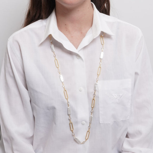 Collana in Metallo catena e perle rettangolari — collezione oro veneziano