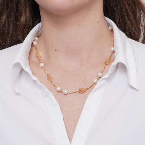 Collana in Metallo foglie e perle — collezione oro veneziano