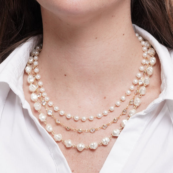 Collana in Metallo multifilo con perle e cristalli — collezione oro veneziano