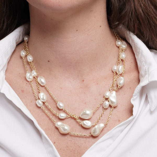 Collana in Metallo multifilo con perle irregolari — collezione oro veneziano