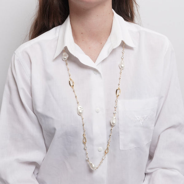 Collana in Metallo perle irregolari e cristalli — collezione oro veneziano