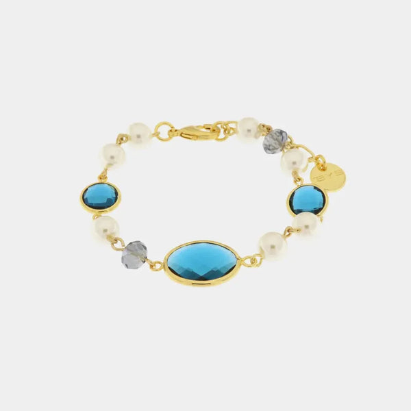 Bracciale in Metallo con cristalli azzurri ispirati al vetro di Murano e perle — collezione palazzo ducale