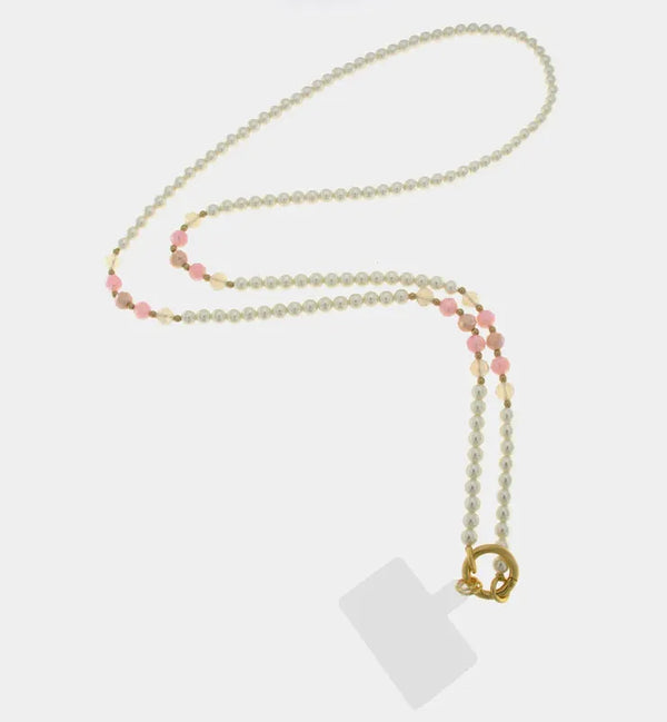 Catena per Cellulare con perle bianche e rosa  sintetiche — collezione palazzo ducale