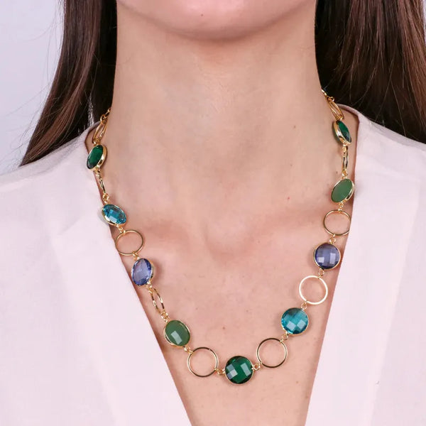 Collana in Metallo con cristalli azzurri ispirati al vetro di  Murano — collezione palazzo ducale